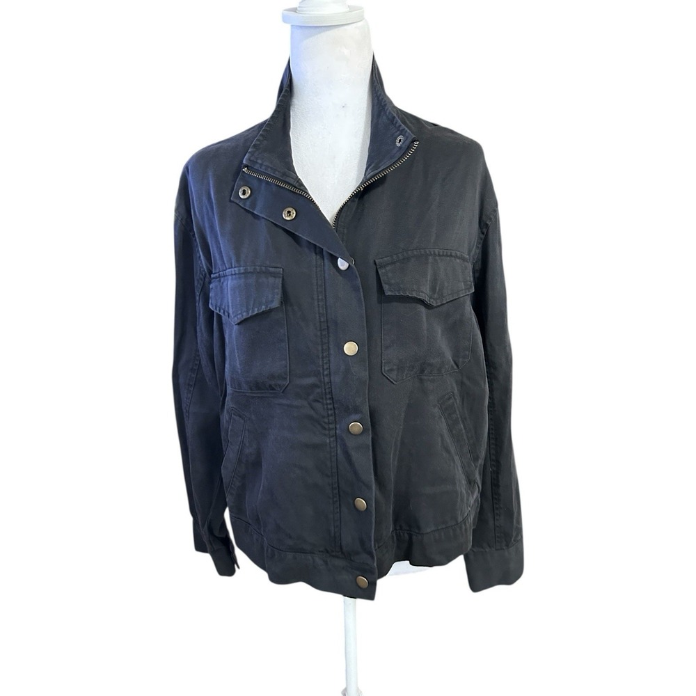 Jane & Delancy Womans Black Zip/Snap Front Bomber Style Jacket Sz M